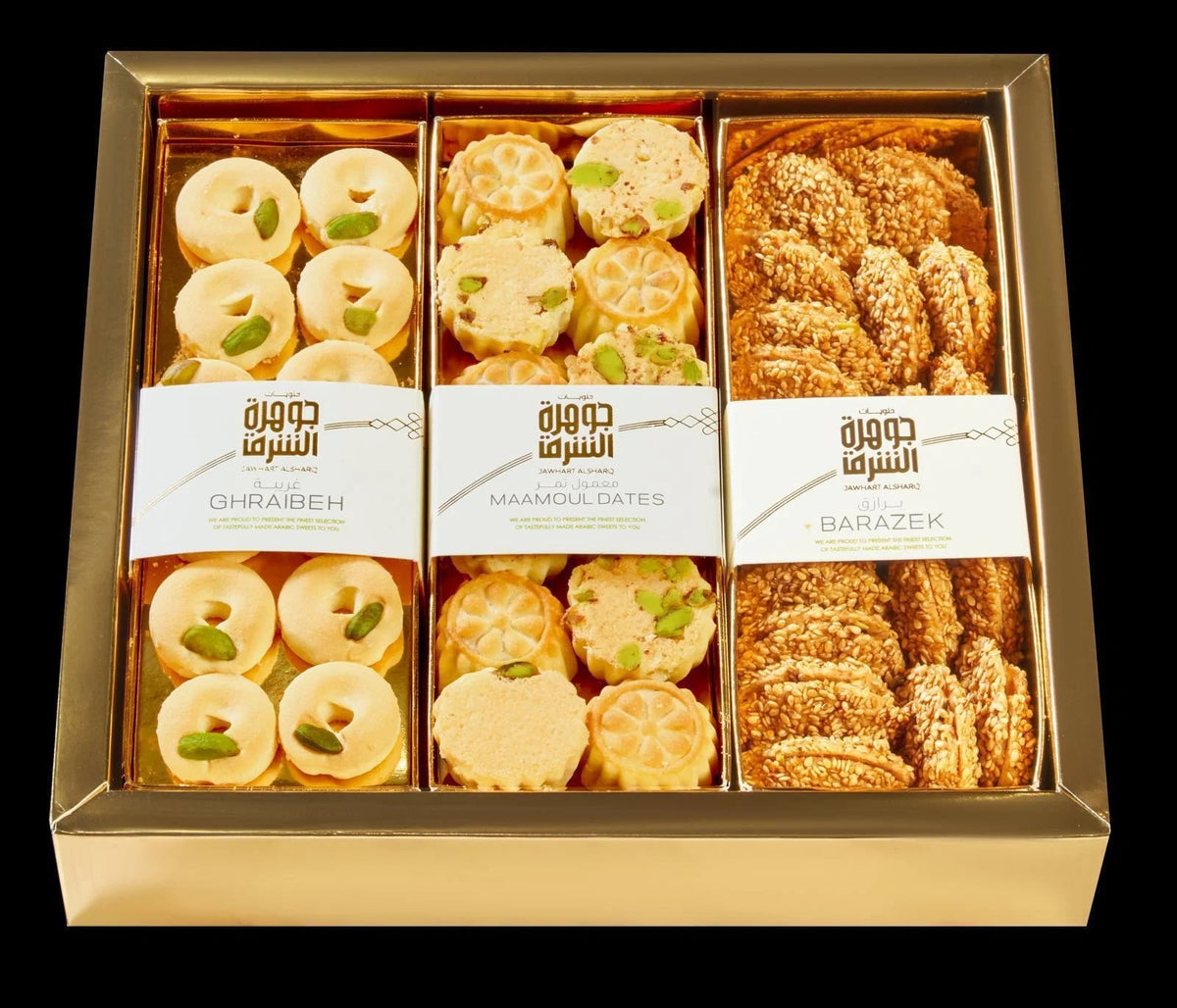 Jawhart Alsharq Mix Nawashif (Barazik, Dates Maamoul, and Ghraibeh) 750g